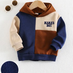 Cozy Pixies Baby Boy Letter Pattern Color Block Round Neck Long Sleeve Pullover Sweatshirt, Casual & Versatile,In Fall Winter Baby Boy Fall Winter Baby Boy Hoodie Baby Boy Jackets Baby Boy Korean Styl