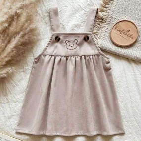 Vintaside Kids Baby Girls' Apricot Sweet Bear Embroidered Pinafore Dress, Suitable For Outings, Photo Shoots, Casual Wear, And Attending Parent Child Parties To Showcase Adorable Charm
